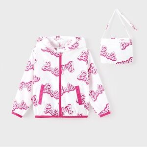 Barbie Girl 1pc Letter Allover Print Zipper Hooded Sun Protection Jacket